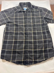 Columbia Shirt Mens Med Black Flannel Plaid Long Sleeve Regular Fit Omni Wick - Picture 1 of 10