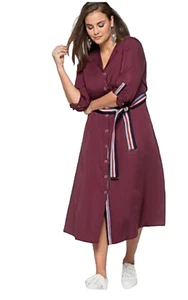 Sheego Size 18 20 49in Wine Red midi shirt DRESS & Belt r Vintage Look £110 - Picture 1 of 3