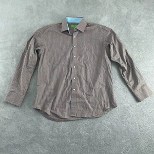 Mens Bristol & Bull L Long Sleeve Plaid Shirt 100% Cotton Orange/Blue 4488 - Picture 1 of 7