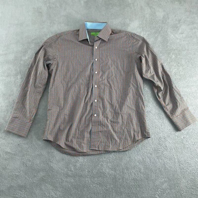 Mens Bristol & Bull L Long Sleeve Plaid Shirt 100% Cotton Orange/Blue 4488 - Image 1 of 4