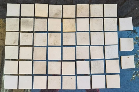 Set of 50 White Reclaimed Antique Victorian Geometric Floor Tiles 2”x 2” Cover