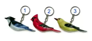 Schlüsselanhänger Schlüsselring handbemalt rot männlich Kardinal blau Eichelhäher Goldfink Vogel 814B - Bild 1 von 4
