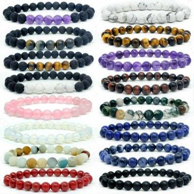 8mm Handmade Bracelet Gemstone Beads Round Stretch Healing Reiki Jewelry Gift - Image 1 of 4