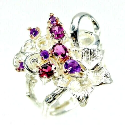 PRETTY PURPLE AMETHYST & RHODOLITE GARNET RING .925 STERLING SILVER 14K WGP SZ 7 - Image 1 of 3
