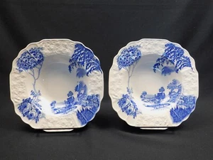 2 Myott ARCADIA Blue Transferware 7.75" Rimmed Soup Bowls - Picture 1 of 10