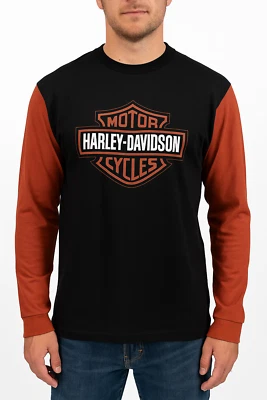 Harley-Davidson Men's Bar & Shield Colorblock Tee, Orange / Black - 99067-22VM - Image 1 of 4
