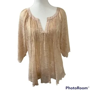 Blusa Top Vintage America Mujer Melocotón Encaje Cuello en V Plisada Manga 3/4 Talla Grande - Imagen 1 de 12