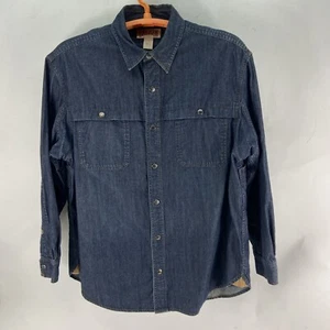 Duluth Trading Co Men’s Denim Snap Button L/S Work Shirt Dark Wash Blue • Large - Picture 1 of 8