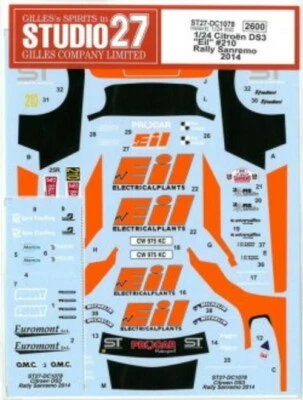 STUDIO27 1/24 Citroen DS3 "Eil" #210 Rally Sanremo 2014 per decalcomania Hell... - Immagine 1 di 2