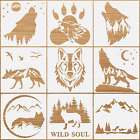 9 Pieces Forest Wolf Stencils Mountain Forest Wolf Stencils Reusable Woodland An