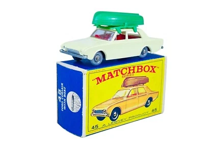 Matchbox Lesney No. 45 GPW Cream Ford Corsair w/Green Boat and E2 Style Box - Image 1 of 4