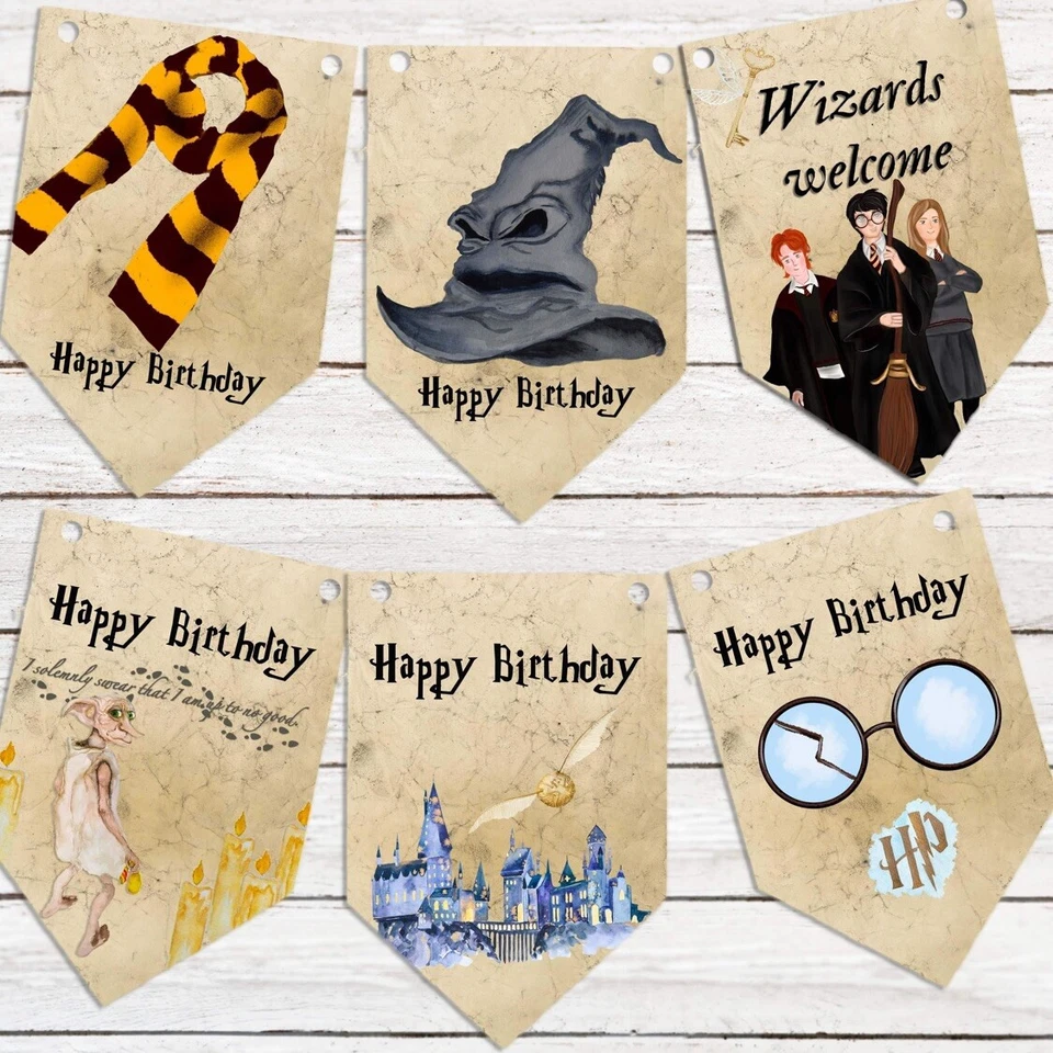 Harry Potter Banner Cumpleaños Banderín Colgante Decoración Fiesta Callejera Foto 1 de 1