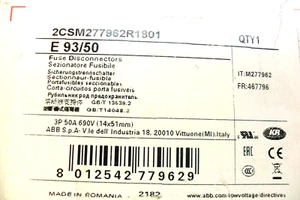ABB - 2CSM277962R1801  Fuse Base E93/50 3P 50A  New in Factory Box - Picture 1 of 4
