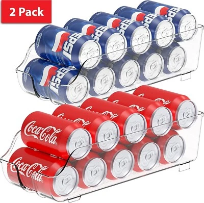 Fridge Can Organizer Set Clear Plastic Bins for Soda Pantry Kitchen Storage - Image 1 of 4