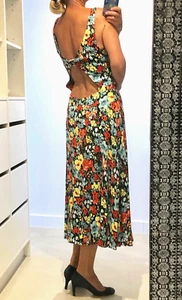 ASOS Tall Open Back Floral Soft Viscose Below Knee Dress ALTERED Fits Tall 8 10 - Picture 1 of 11