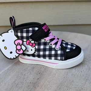 Hello Kitty Sanrio Girls Black Gingham Hello Kitty High Top Sneakers Size 6 New - Picture 1 of 12