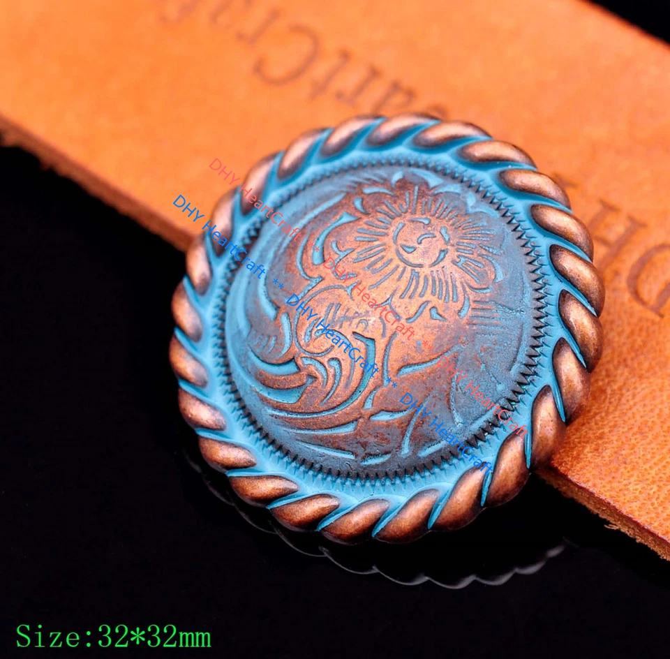 10X Western Tow-tone Copper Flower Rope Side Leathercraft Saddle Conchos 1-1/4" - Image 1 of 4