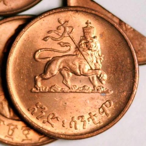 ETHIOPIA 1 CENT EE1936 (1943-1944)  HAILE SELASSIE I (UNC/BU-RED!) Cover