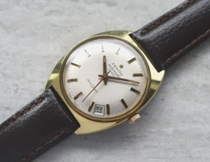 70er Vintage Zenith Autosport Automatic Gold High Beat Date Leder Herrenuhr - Bild 1 von 20