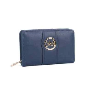 Klassische kurze Damen-Geldbörse mit Metalllogo Reißverschluss oben VKP1508 – blau - Bild 1 von 4