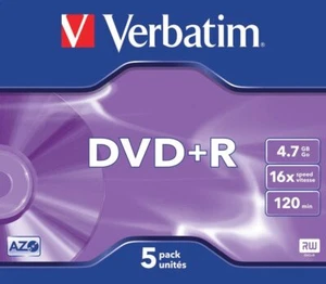 1x5 PACK Verbatim DVD+R WriteOnce 4.7GB 120min 1x16x JEWEL (43497) NEU 003-222 - Bild 1 von 3