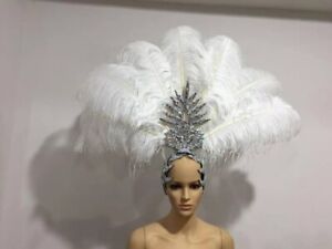 White feather Las Vegas Showgirl, Samba Dancer, Carnivale, Burlesque Headpiece