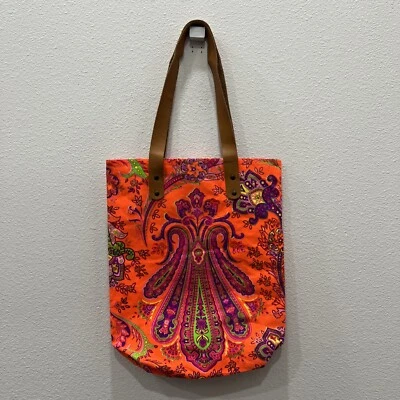 Bolso de Mano Boho Hippie de Lona Neón Bolso de Cuero Paisley Asas Playa Primavera Genial Foto 1 de 4