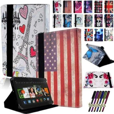 Folio Leather Stand Cover Case For Amazon Kindle Fire 6" 7" 8.9" Tablet +Stylus