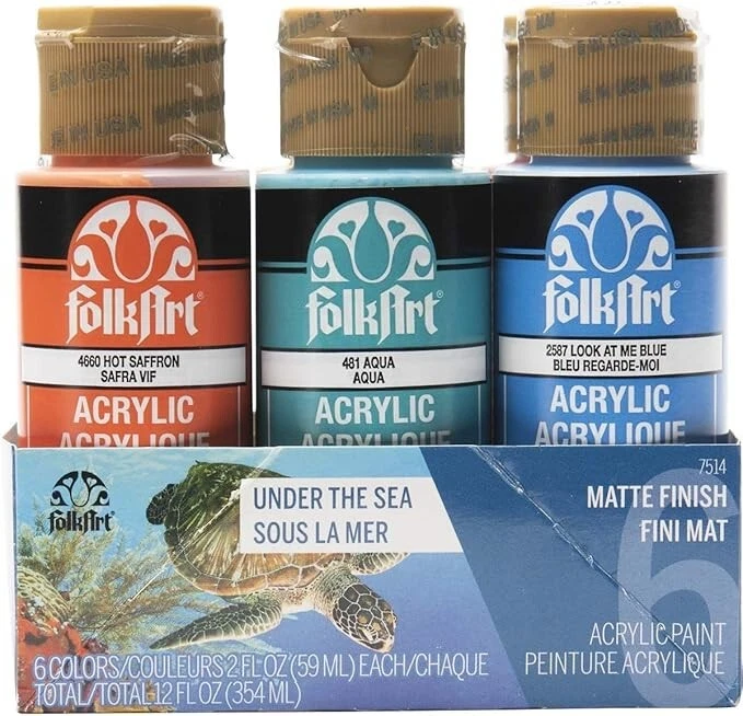 Folkart Paint Set 6/Pkg-Under The Sea Mattel Finish Acrylic Paint - Image 1 of 1