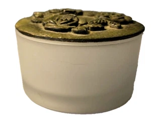 Vintage White Satin Ware with Rose Pattern Pewter Lid  Keepsake Box 2 x 2.75'' - Picture 1 of 5