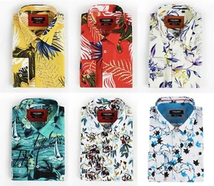 Mens Tropical Print Cotton-poly Slim Fit Long Sleeve Shirts Casual/Formal S-2XL - Picture 1 of 27