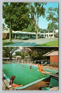 Colonial Motor Inn Pool Dual View Car Burlington Vermont Vintage Unused Postcard - Picture 1 of 2