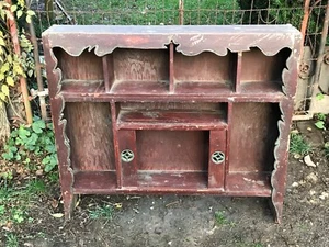 VTG wood Primitive Scroll Cut Design Asian three tier curio wall Desk Top Shelf - Picture 1 of 7