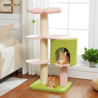 PAWZ Road Cat Tree Tower Flower Scratching Post Condo with 2-Layer Baseboard 125 - Image 1 of 4