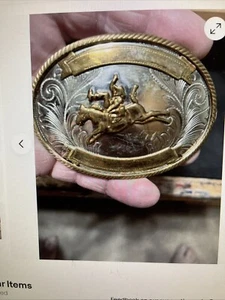Vtg Oversized Montana Silversmith German Silver Western Cowboy Horse Belt Buckle - Picture 1 of 6