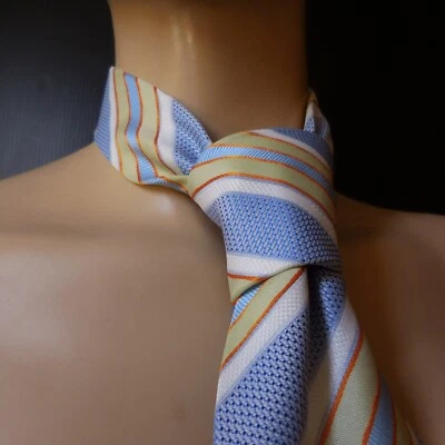 Silk Tie White Blue Orange Green Vintage Fashion Women Men Italy N8548 - Image 1 of 4