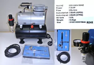 Single Cylinder Piston Compressor with Air Tank, Airbrush HS-30 & 1.8m Hose - Picture 1 of 1