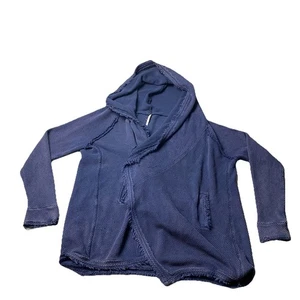 Free People The Big Chill Open Hooded Cardigan Women’s Large Blue Shawl Distress - Picture 1 of 14