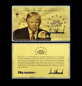 US Donald Trump Five Million Dollars Golden Visa Card Commemorative Collectibles - Picture 1 of 5