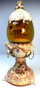 Carillon vintage 3 cavalli giostra cupola ambra 11,25 pollici movimento Sankyo - Foto 1 di 13