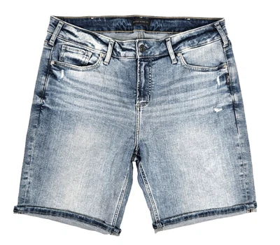 Pantalones cortos de mezclilla plateados Suki para mujer talla 35x8,5 largos elásticos ligeros bermudas Foto 1 de 4