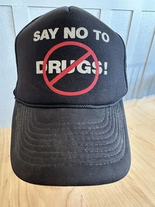 Vintage Say No To Drugs Foam Trucker Snapback Hat Cap 80s 90s Black Red - Picture 1 of 7