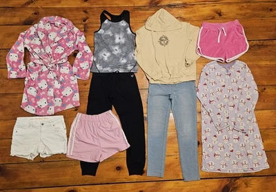 Lot of 9 Girls Clothes Size 10 and 10/12 Hello Kitty Bath Robe Pajama Pants Top - Image 1 of 4