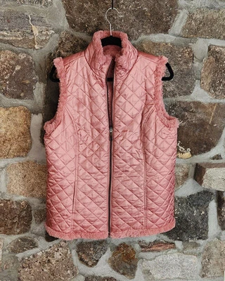 Chaleco Denim + Company Para Mujer Grande Acolchado Imitación Piel Forrado Reversible Rosa Talla S Foto 1 de 4