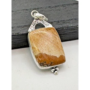 Wooden Jasper Stone Pendant .925 Jewelry Size 7.44 GR 2" - Picture 1 of 3
