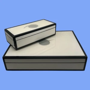 RARE 2 Bodhi Leaf Inlay with White Lacquer Pencil & Stationary / Trinket Boxes - Picture 1 of 8