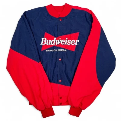Vintage Budweiser Bomber Jacket • 90s Beer Windbreaker • XL STAINED - Image 1 of 4