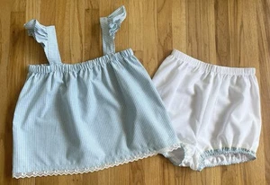 Vintage 60s-Inspired Ruffled Babydoll Pajamas *Large* GREEN Sleep Top Bloomers - Picture 1 of 3