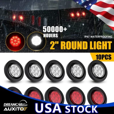 Lâmpadas marcadoras laterais redondas 9 LED luzes brancas/vermelhas com ilhó preto para caminhão UTV - Imagem 1 de 4