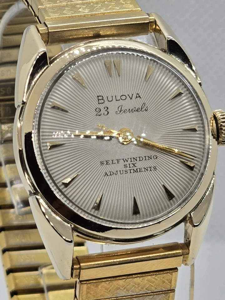 Vintage 1955 Bulova "23" 10K Gold(RGP) W/ Vintage Flex Band. Sunburst Dial! - Image 1 of 4